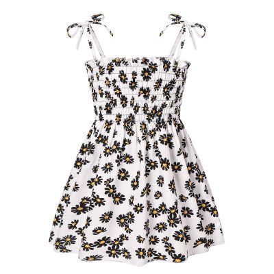KAGAYD Toddler Girl's Floral Print Dress Spaghetti Strap Flared A Line Dress Summer Sundress (White, 1-2 Years)