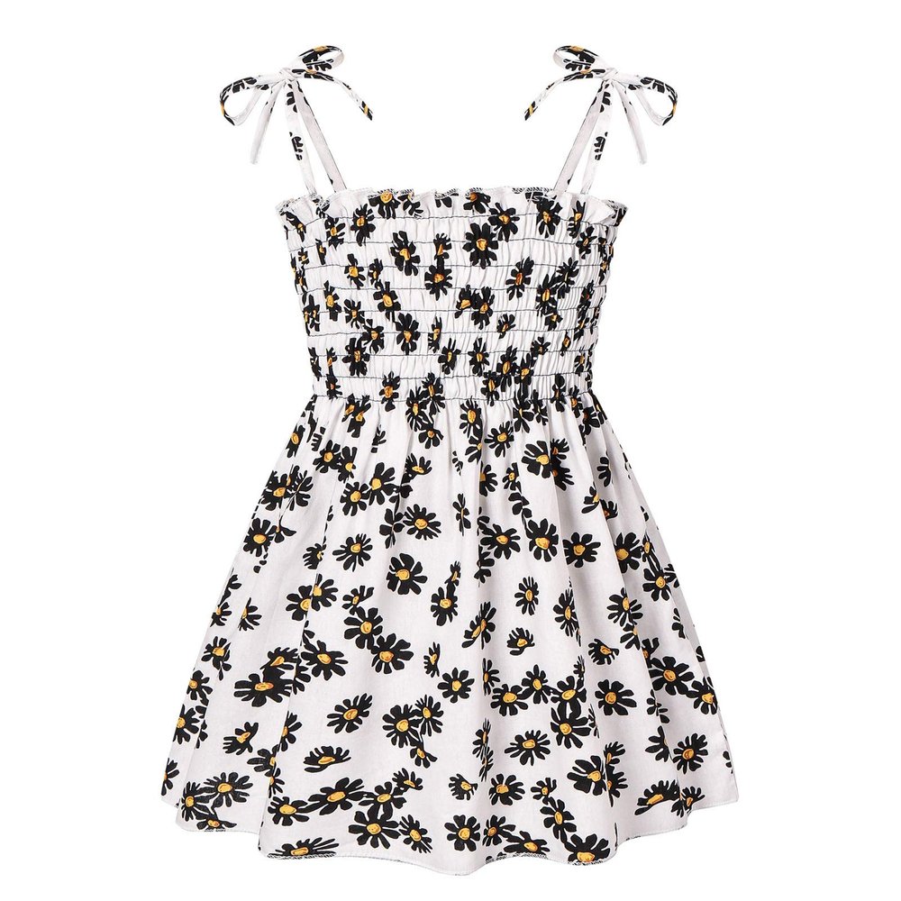 KAGAYD Toddler Girl's Floral Print Dress Spaghetti Strap Flared A Line Dress Summer Sundress (White, 1-2 Years)