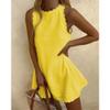Linen Tank Tops for Women Summer Mini Sundress Loose Fit Sleeveless Tunic Tops Plus Size Stylish Lace Hem Tunic Dress,Yellow,S view 2