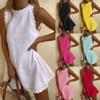 Linen Tank Tops for Women Summer Mini Sundress Loose Fit Sleeveless Tunic Tops Plus Size Stylish Lace Hem Tunic Dress,Yellow,S view 4