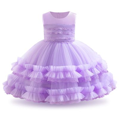 OBEEII Toddler Baby Flower Girl Dress for Wedding Sleeveless Lace Tiered Tulle Princess Dress Pageant Formal Party Dress First Birthday Photoshhot Christmas Dress Lilac-lace 7-12 Months