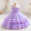 OBEEII Toddler Baby Flower Girl Dress for Wedding Sleeveless Lace Tiered Tulle Princess Dress Pageant Formal Party Dress First Birthday Photoshhot Christmas Dress Lilac-lace 7-12 Months view 2