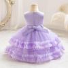 OBEEII Toddler Baby Flower Girl Dress for Wedding Sleeveless Lace Tiered Tulle Princess Dress Pageant Formal Party Dress First Birthday Photoshhot Christmas Dress Lilac-lace 7-12 Months view 3