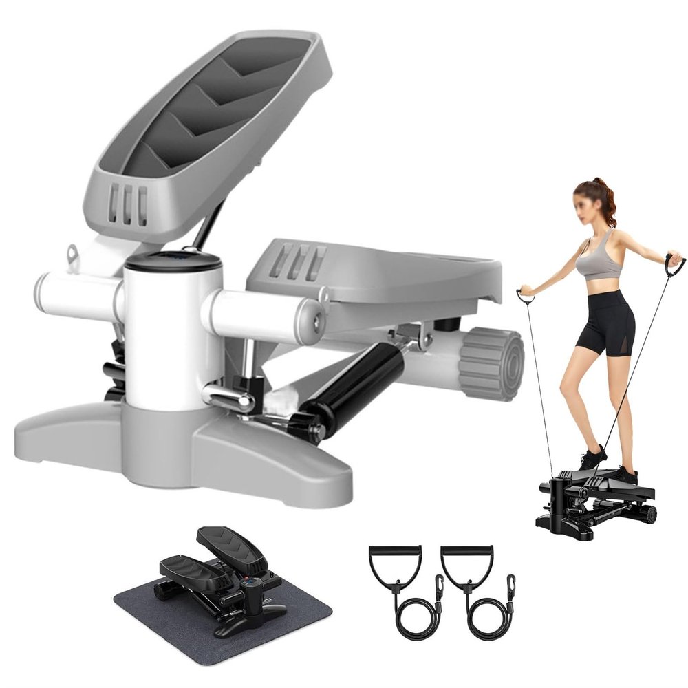 AYGJKIE Exercise Stepping Machine with Resistance Bands and Digital Displays and Non-Slip Mat,Mini Stepper with 330LBS Loading Capacity Stair Stepper (Color : Gray, Size : 390X250X300mm)