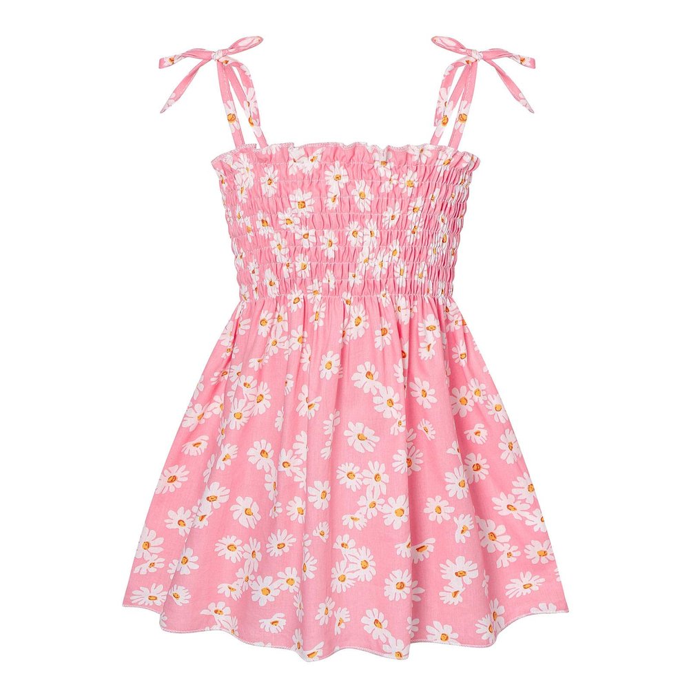 KAGAYD Toddler Girl's Floral Print Dress Spaghetti Strap Flared A Line Dress Summer Sundress (Pink, 1-2 Years)
