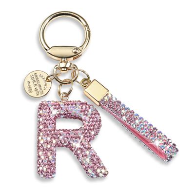 Pink Blue White Initial Letter Keychain Gift for Women Girls Bling Sparkly Cute Backpack Car Key Accessories Lanyard (R-pink)