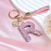 Pink Blue White Initial Letter Keychain Gift for Women Girls Bling Sparkly Cute Backpack Car Key Accessories Lanyard (R-pink) view 3