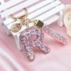 Pink Blue White Initial Letter Keychain Gift for Women Girls Bling Sparkly Cute Backpack Car Key Accessories Lanyard (R-pink) view 4