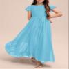 HOSIKA Tween Girls Eyelet Embroidery Lace Elegant Formal Party Maxi Dress for Wedding Birthday Light Blue view 2
