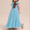 HOSIKA Tween Girls Eyelet Embroidery Lace Elegant Formal Party Maxi Dress for Wedding Birthday Light Blue view 3