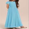 HOSIKA Tween Girls Eyelet Embroidery Lace Elegant Formal Party Maxi Dress for Wedding Birthday Light Blue view 4