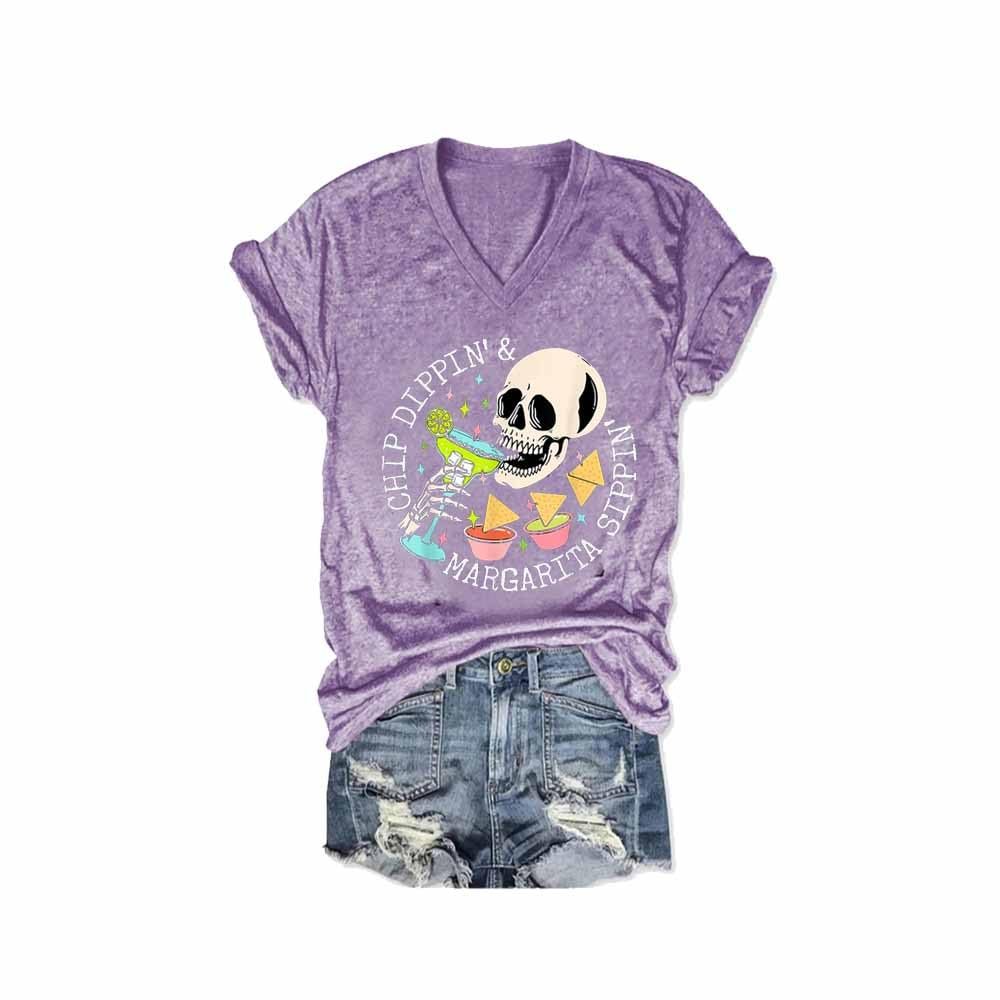 NineFit Basics Retro Cincode Mayo Chip Dippin' Margarita Sippin' Print T-Shirt Chip Dippin and Margarita Sippin Shirt Mexican Fiesta Shirts for Women Casual Tank Top Funny Graphic Sweatshirt Gift Purple
