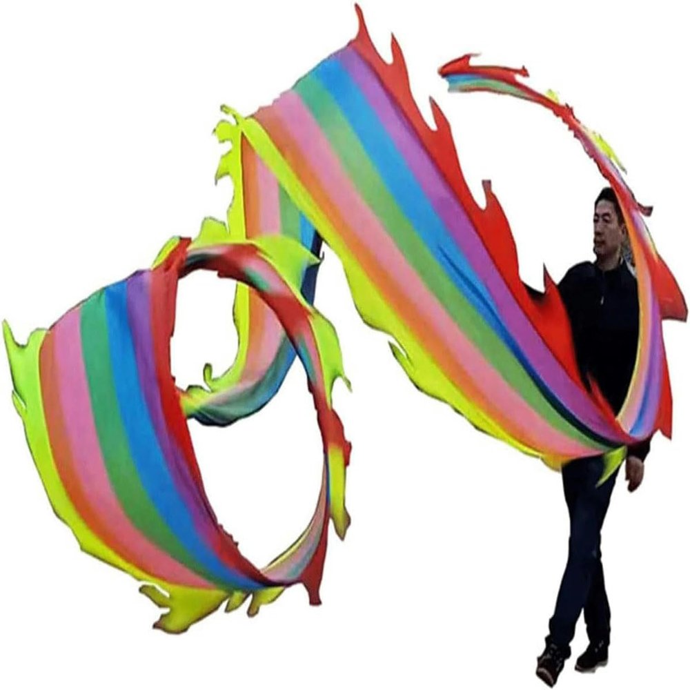 WZUOPG 3D Dragon Ribbon Streamer w/Telescopic Rod Flinging Dragon Spiral Practice Ribbon Streamer Dragon Dance Outdoor Sports, 8M