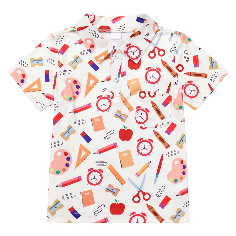 IMEKIS Back to School Outfits for Boys: 1st Grade Back to School Dress Shirt Top Kindergarten Clothes Kids First Day of School Outfit 100th Day of School Toddler Picture Day Outfits White 4-5T