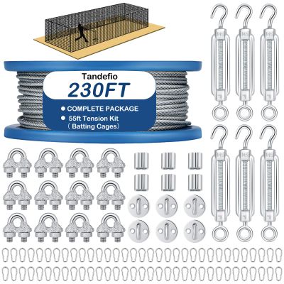 Tandefio Batting Cage Netting Wire Tension Kit Batting Cage Suspension Net Hanging Kits Ideal for Baseball and Softball Hitting Tunnels (55 ft)