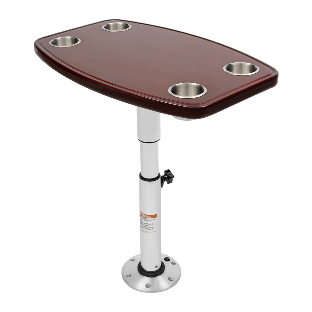 JAYGOVAN 22"-28" RV Boat Marine Caravan Table Pedestal Elm Table Top Base w/ 4 Cup Holder Removable Pontoon Boat Table with Center Non-Slip Mat for Caravan RV Marine