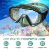 ACQCES Snorkeling Gear for Adults, Dry Top Snorkel Mask Set 2 Pack Scuba Diving Mask Snorkel Gear Anti Fog Snorkeling Packages Tempered Glass Panoramic View, Black+Green view 4