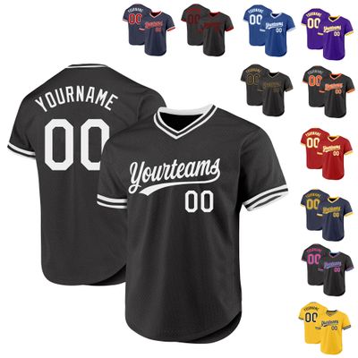 Personalized Black Authentic Throwback Baseball Jerseys Custom Large Mesh Short Sleeve T Shirts Baseball Pullover, Design Black and White Name Nmuber Sports Uniforms for Men Women Youth Boys Girls