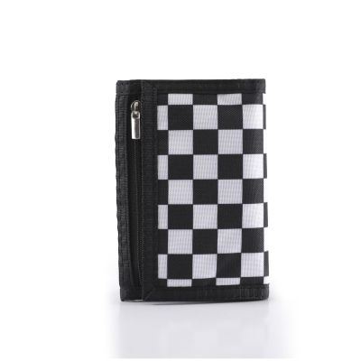 Nitort Wallet,RFID Trifold Canvas Outdoor Sports Wallets for Kid,Lovely and Novelty Wallet with Zipper for Kids- Front Pocket Wallet with Magic Sticker(Black Chequer KW01)