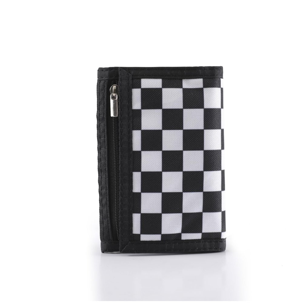 Nitort Wallet,RFID Trifold Canvas Outdoor Sports Wallets for Kid,Lovely and Novelty Wallet with Zipper for Kids- Front Pocket Wallet with Magic Sticker(Black Chequer KW01)