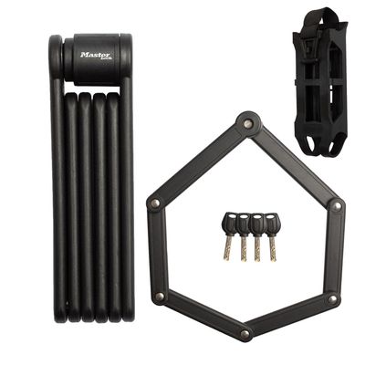 Master Lock 8335EURDPRO Folding Bike Lock with Hardened Steel links, 4 keys, Carrier and Mounting Bracket included, 84cm, Black