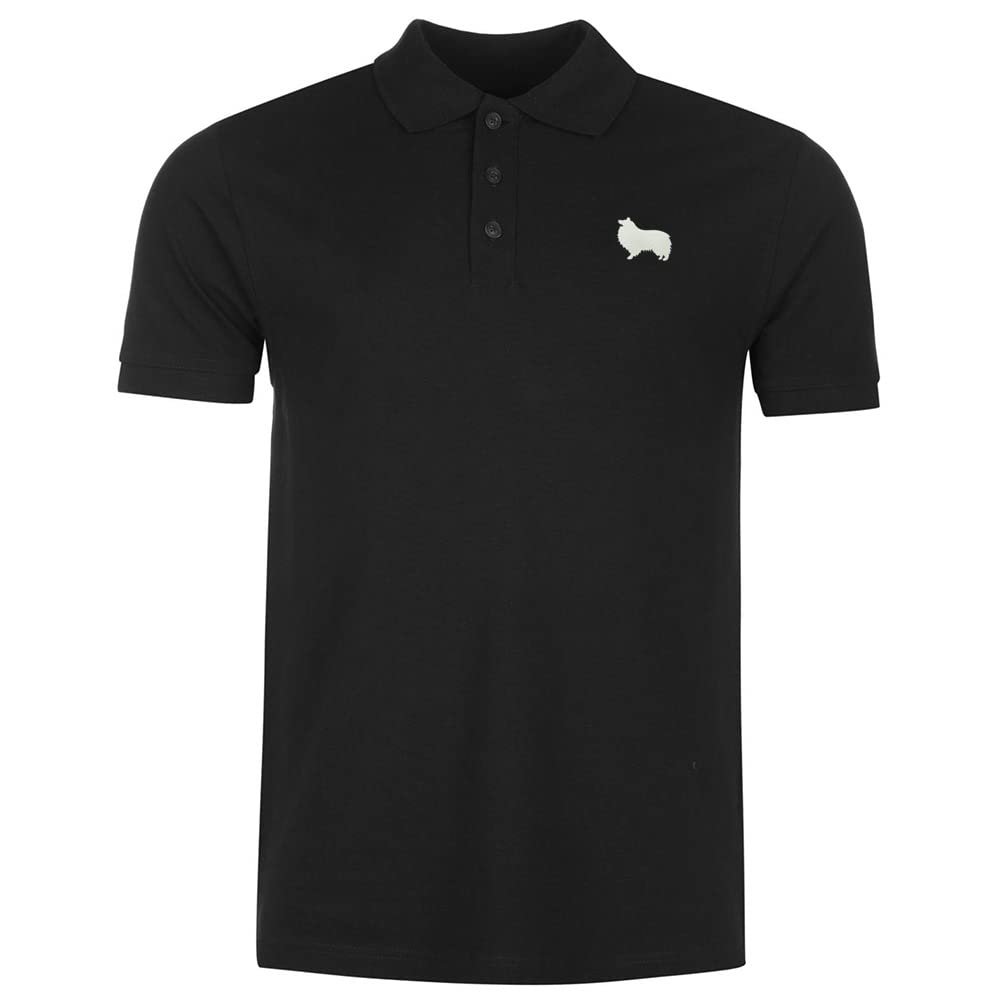 woxingwosu Mens Polo Shirts Shetland Sheepdog Embroidered Short Sleeve Polo Shirt Cotton Tennis Shirts for Men (Large,Black)