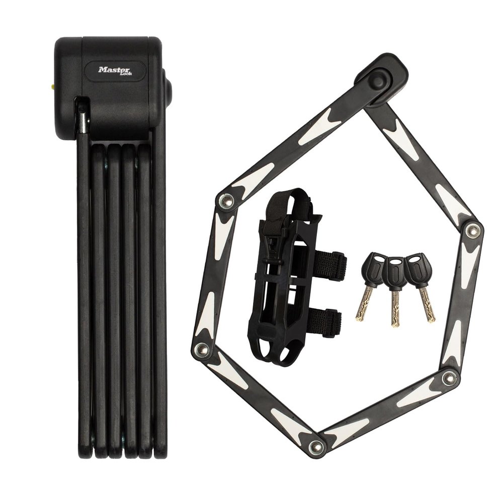 Master Lock 8333EURDPRO Certified Sold Secure Folding Bike Lock with Hardened Steel Links, 3 Keys, Carrier and Mounting Bracket Included, 95cm, Black