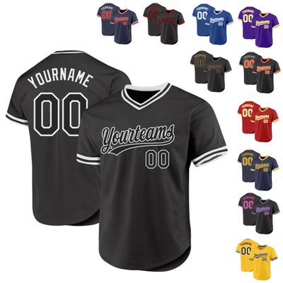 Custom Large Mesh Short Sleeve T Shirts Baseball Pullover, Personalized Black Authentic Throwback Baseball Jerseys, Design Black and White Name Nmuber Sports Uniforms for Men Women Youth Boys Girls