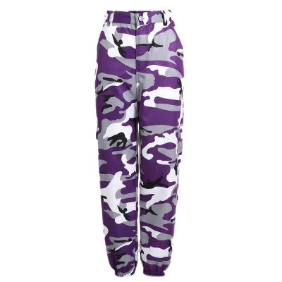 NineFit Basics Camo Cargo Pants for Women High Waisted Casual Military Army Cargo Combat Work Pants Fashion Y2K Jogger Hiking Trousers, Small, Purple