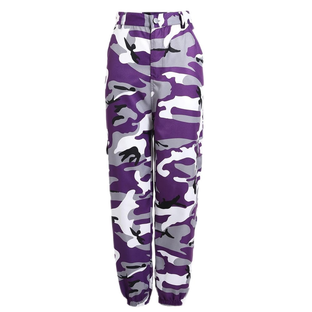 NineFit Basics Camo Cargo Pants for Women High Waisted Casual Military Army Cargo Combat Work Pants Fashion Y2K Jogger Hiking Trousers, Small, Purple