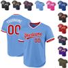 Custom Team Jerseys Baseball for Youth Men Women Boys Girls, Personalized Light Blue, White and Red Casual T-Shirts with Large Mesh, Design Your Own Sports Uniform with Stitched Name Number Logos view 1