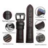 CAREG Quality Brown Handmade Band Men Watchband Compatible With Panerai Leather Watch Straps Male Replacement Bands Wist Bracelet 22mm 24mm 26mm Durable ( Color : Black White Line , Size : 24mm Silver view 4