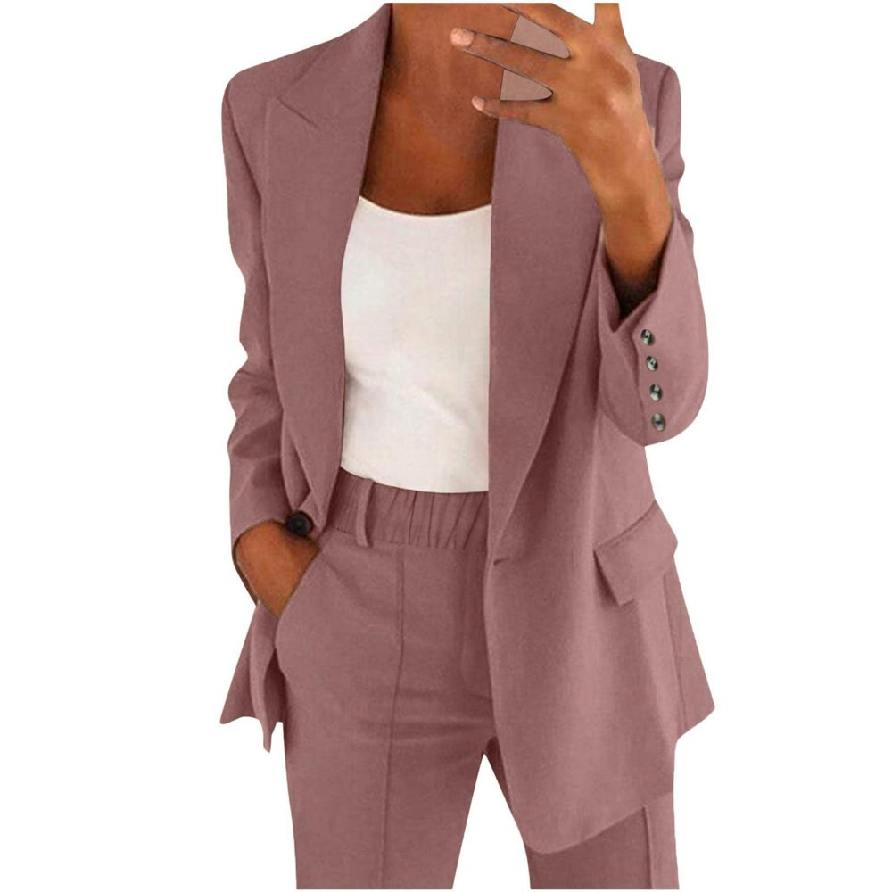 2 Piece Outfits for Women Dressy Work Pants Suits, Blazer Jacket & Straight-Leg Long Pants Business Casual Clothes