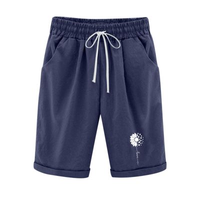 NineFit Basics Teen Girls Knee Length Lounge Shorts Cotton Linen Casual Sweat Shorts Dandelion Print Walking Bermuda Shorts with Pockets, Medium, 1-navy