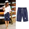 NineFit Basics Teen Girls Knee Length Lounge Shorts Cotton Linen Casual Sweat Shorts Dandelion Print Walking Bermuda Shorts with Pockets, Medium, 1-navy view 2