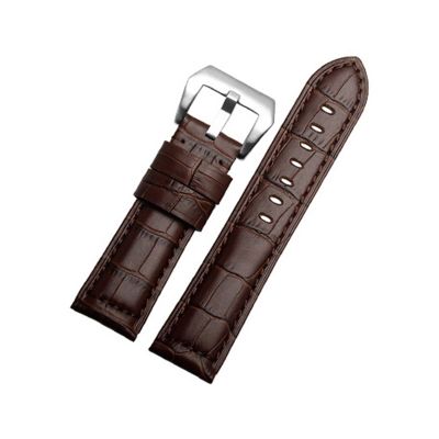 CAREG Quality Brown Handmade Band Men Watchband Compatible With Panerai Leather Watch Straps Male Replacement Bands Wist Bracelet 22mm 24mm 26mm Durable ( Color : Brown Brown Line , Size : 24mm Silver