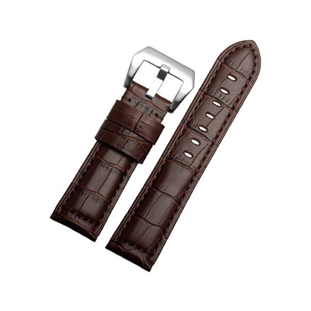 CAREG Quality Brown Handmade Band Men Watchband Compatible With Panerai Leather Watch Straps Male Replacement Bands Wist Bracelet 22mm 24mm 26mm Durable ( Color : Brown Brown Line , Size : 24mm Silver