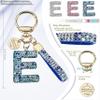 Pink Blue White Initial Letter Keychain Gift for Women Girls Bling Sparkly Cute Backpack Car Key Accessories Lanyard (E-blue) view 2