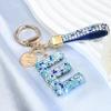 Pink Blue White Initial Letter Keychain Gift for Women Girls Bling Sparkly Cute Backpack Car Key Accessories Lanyard (E-blue) view 3