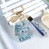Pink Blue White Initial Letter Keychain Gift for Women Girls Bling Sparkly Cute Backpack Car Key Accessories Lanyard (E-blue) view 4