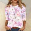 3/4 Sleeve Shirts for Women Womens 3/4 Sleeve Tops and Blouses Dressy Casual Floral Print Crewneck Tshirt Tunic Tops Loose Shirts Graphic Tees Pink XXXL view 2