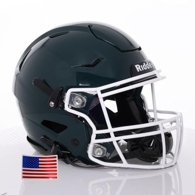 Riddell SpeedFlex Adult Helmet - with White SF-2BD Facemask + US Flag Decal (Forest Green, Small) - Green Gridiron