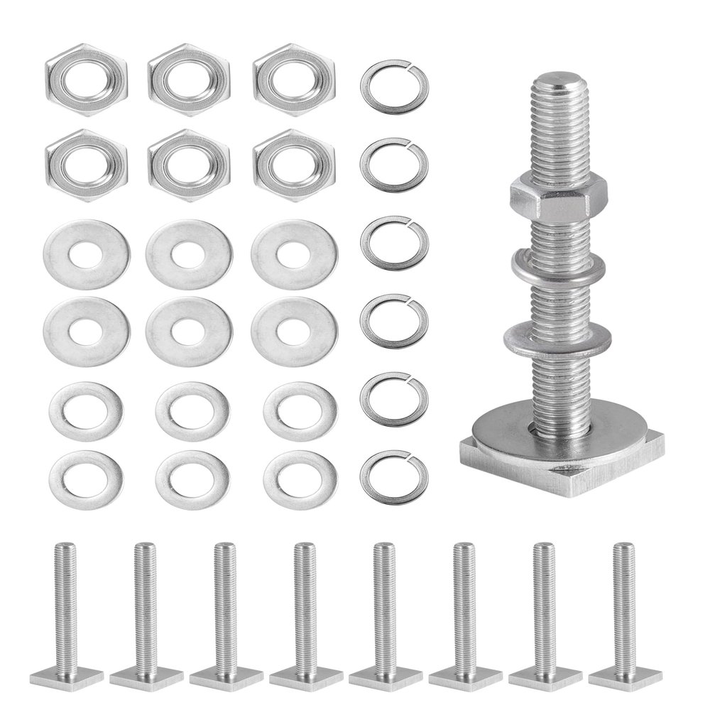 T Slot Bolts for Roof Rack Cross Bars, Platform, Cargo Basket, Stainless Square T Track Bolt Adapter to Secure Bike/Ski/Kayak Rack, Solar Panel, Awning (M8 x 65mm, 4mm Thick)