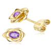 14K Gold Plated 925 Sterling Silver Post Rose Flower Stud Earrings for Women Birthstone Cubic Zirconia Studs Earrings Hypoallergenic & Nickel Free Jewelry Yellow Gold Plated Alexandrite Purple view 1