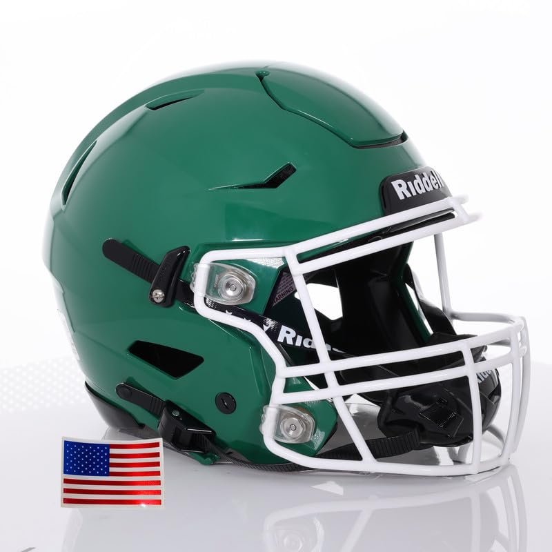 Riddell SpeedFlex Adult w/White SF-2BD Facemask + US Helmet Flag Decal (Kelly Green Helmet, Small) - Green Gridiron