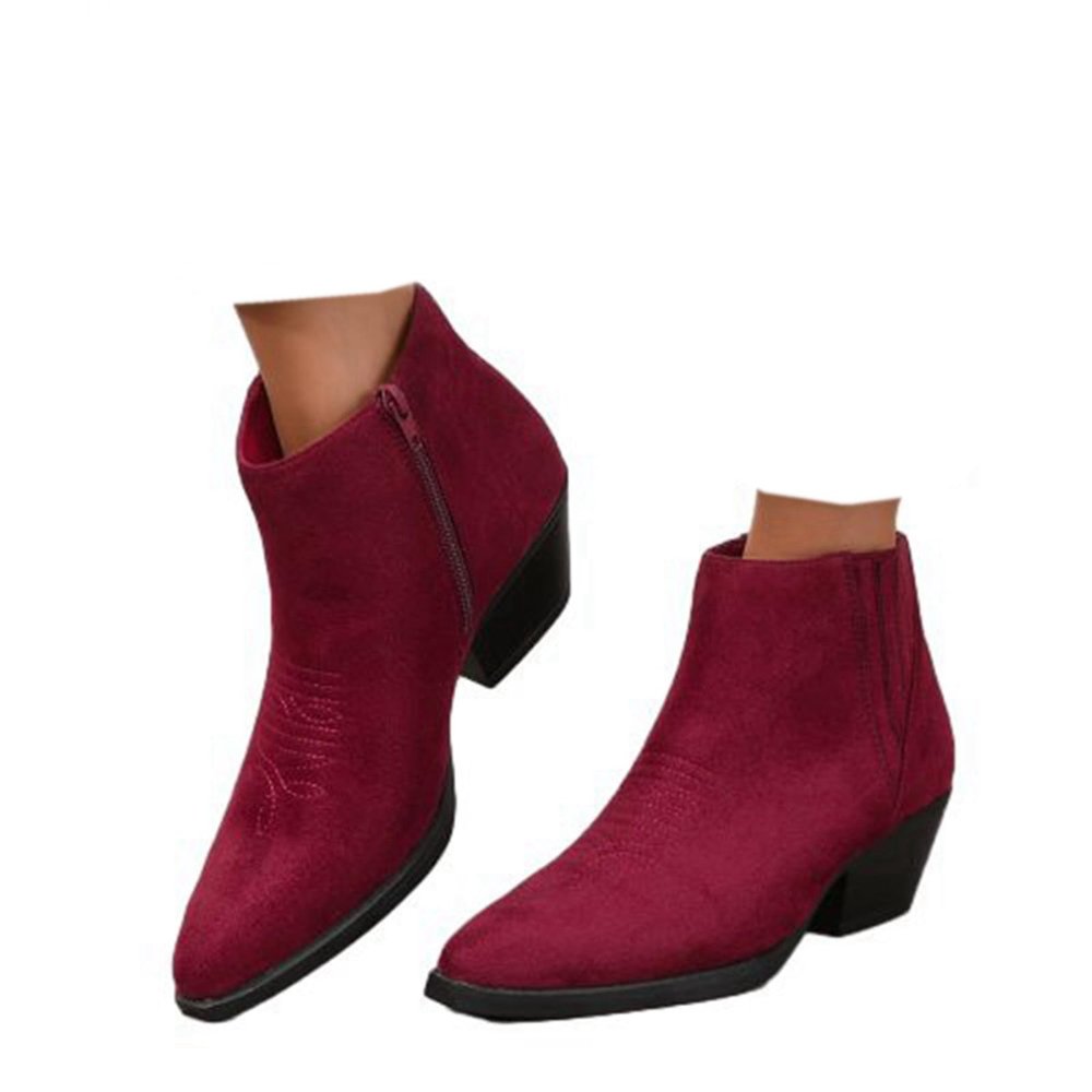 SACFOF Women's Western Cowboy Boots Fashion Pointed Toe Cowgirl Boots For Women Chunky Low Heel Ankle Booties
