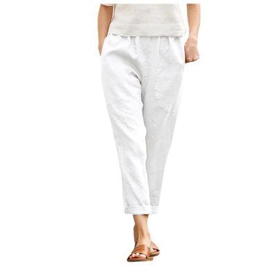 Ladies Linen Pants White Beach Pants for Women 2 Piece Outfit Matching Sets for Women White Slacks Women Dressy