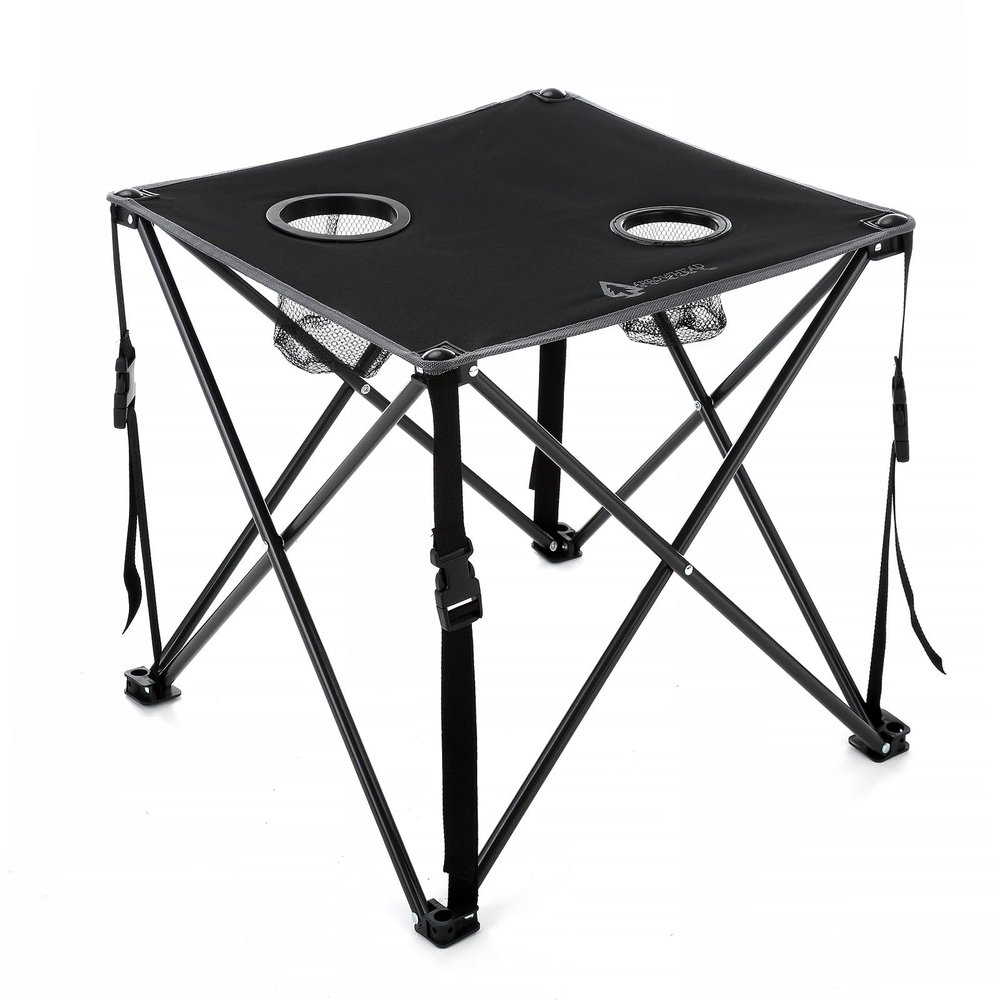 ARROWHEAD OUTDOOR 26 (66cm) Portable Camping Folding Table, 2 Cup Holders, Square, Carrying Case, Steel Frame, High-Grade 600D Canvas