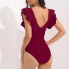Women's Tummy Control One Piece Swimsuits Cutout Ruffle V Neck Slimming High Waisted Bathing Suit Push Up Wrap Swimwear view 3