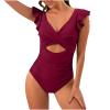 Women's Tummy Control One Piece Swimsuits Cutout Ruffle V Neck Slimming High Waisted Bathing Suit Push Up Wrap Swimwear view 4